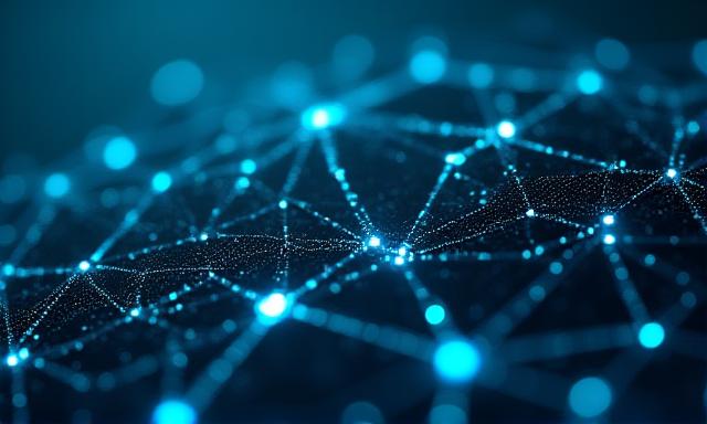 Complex data visualization with neon lines and 3D charts on a dark background
